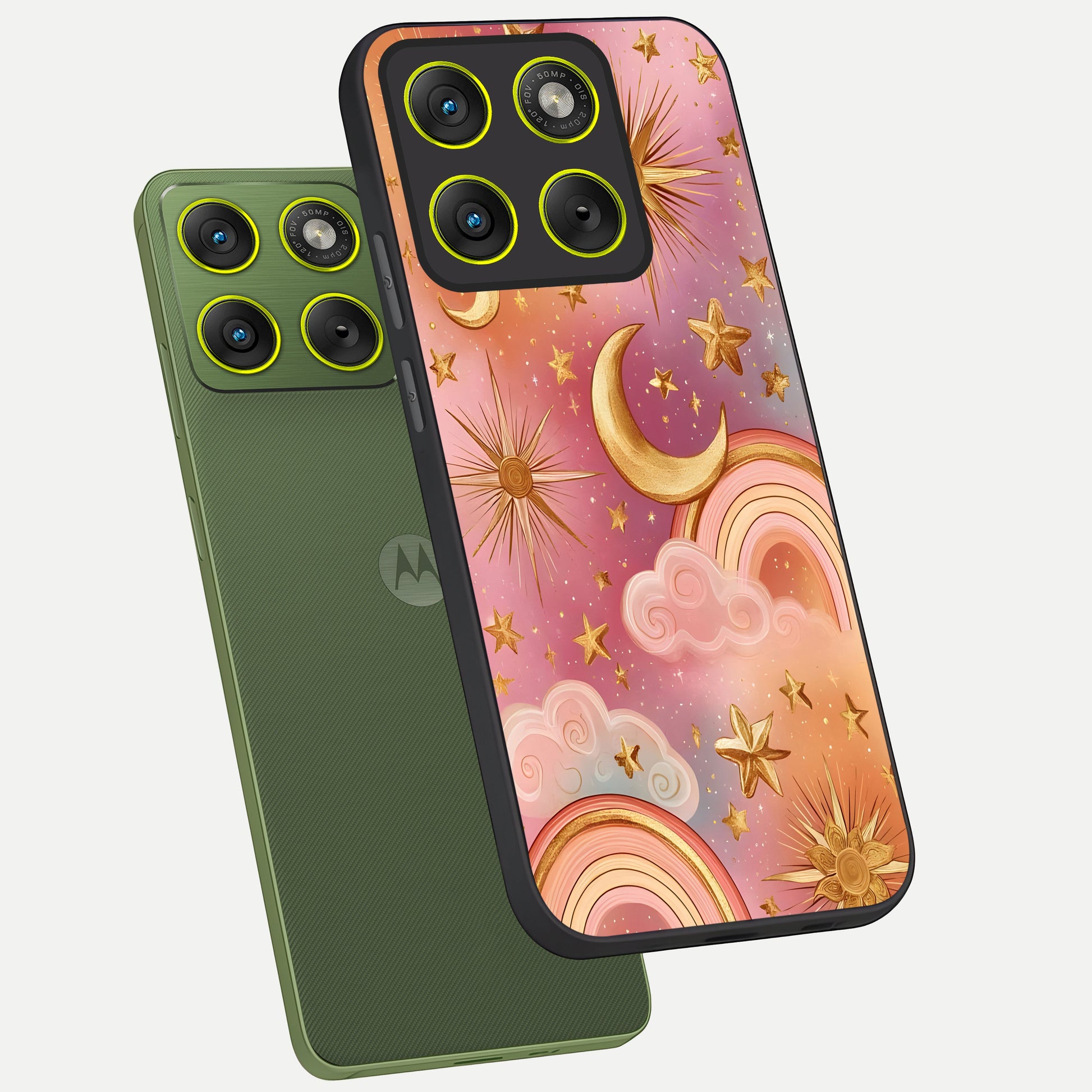  Golden Celestial Dreams phone case For Moto Edge 70 showing premium glass back cover with detailed artwork