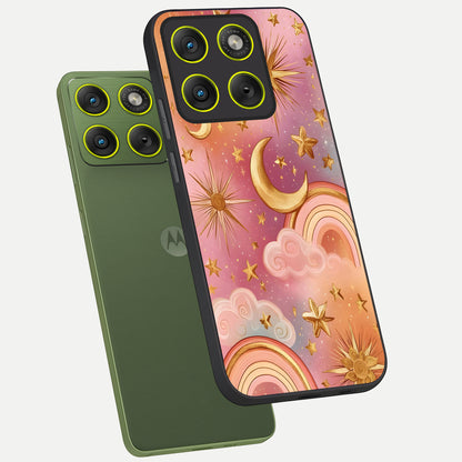 Golden Celestial Dreams phone case For Moto Edge 70 showing premium glass back cover with detailed artwork