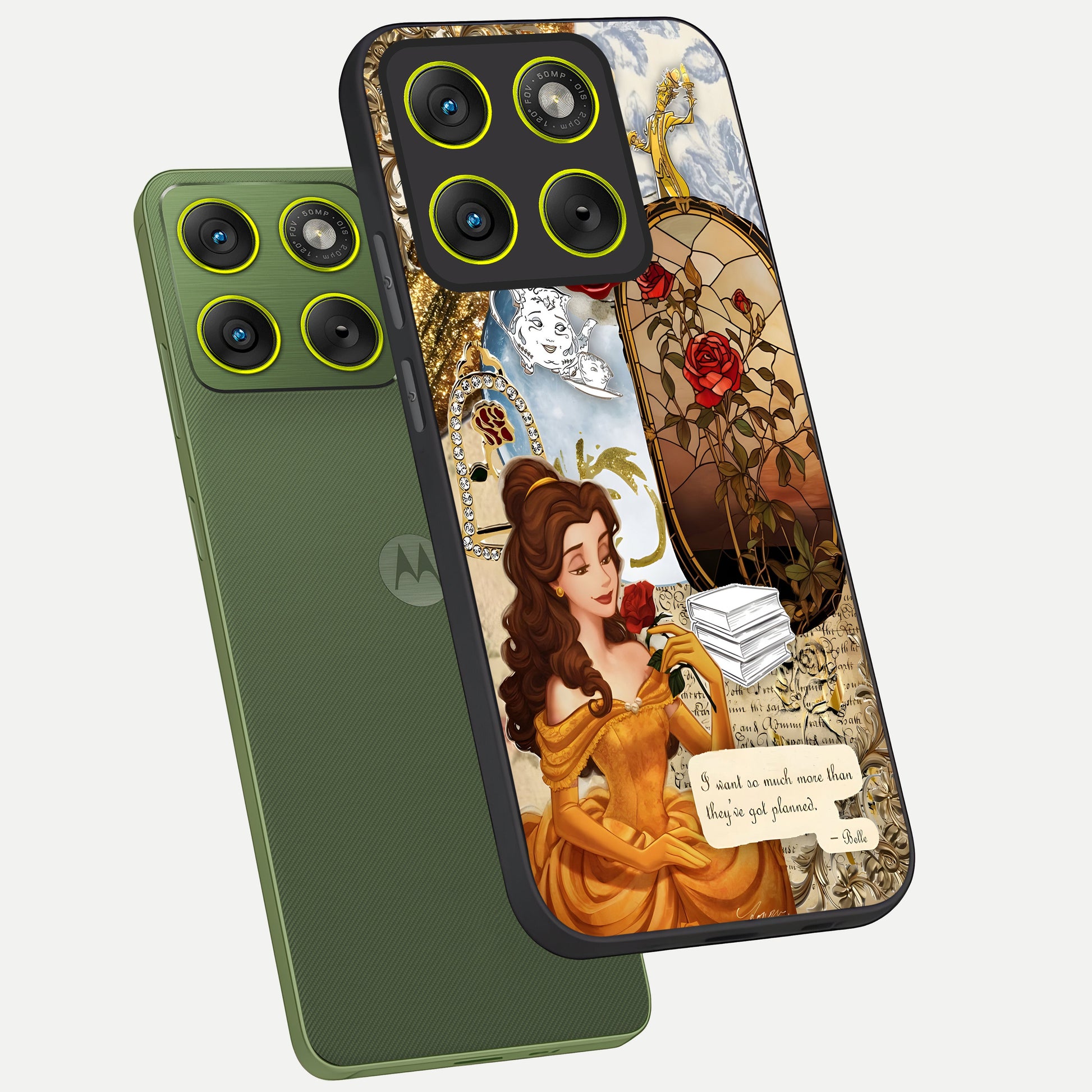  Golden Dream Belle phone case For Moto Edge 70 showing premium glass back cover with detailed artwork