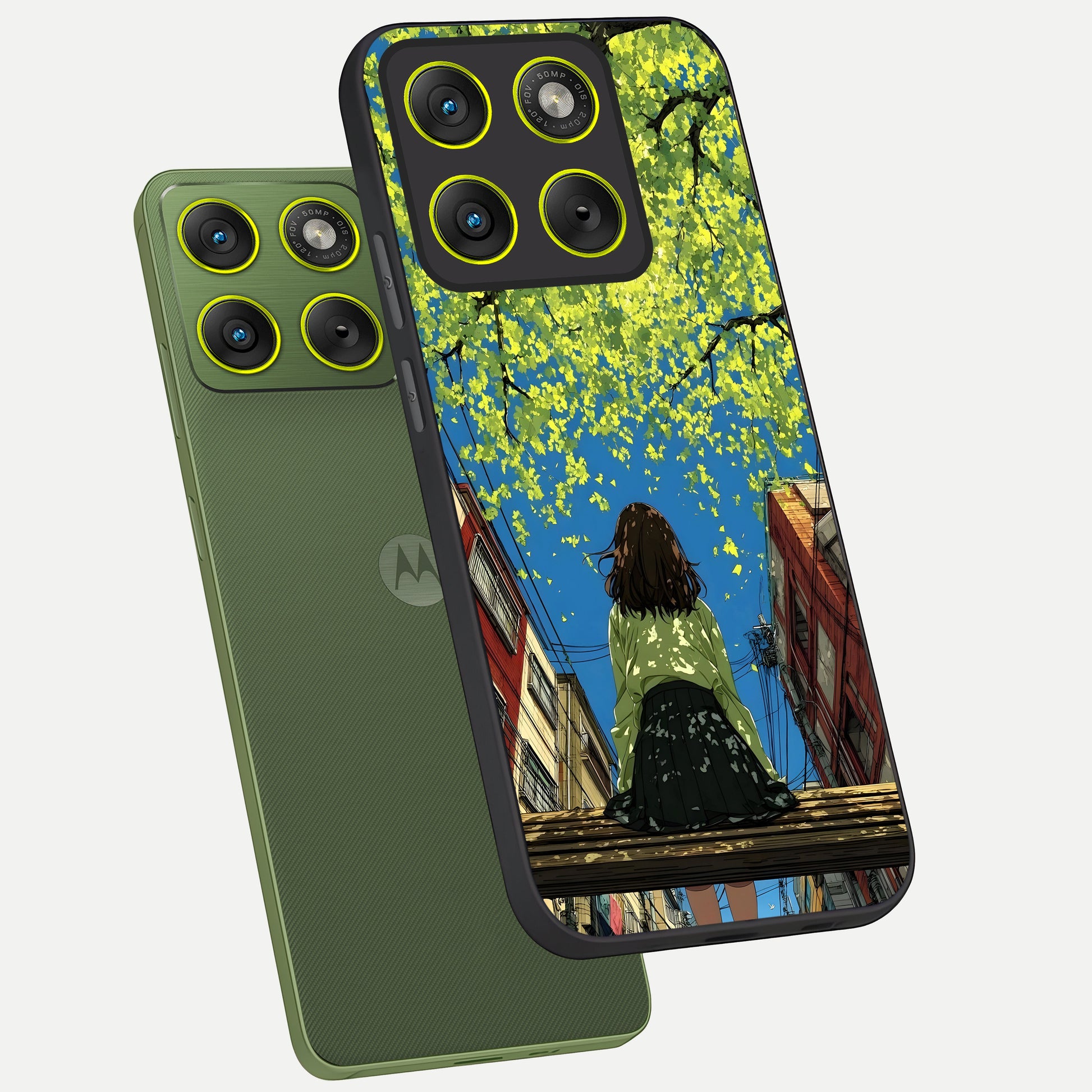  Golden Leaves Glow phone case For Moto Edge 70 showing premium glass back cover with detailed artwork