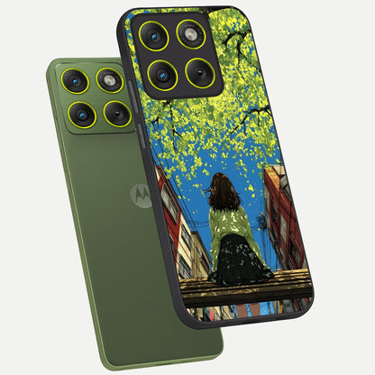  Golden Leaves Glow phone case For Moto Edge 70 showing premium glass back cover with detailed artwork