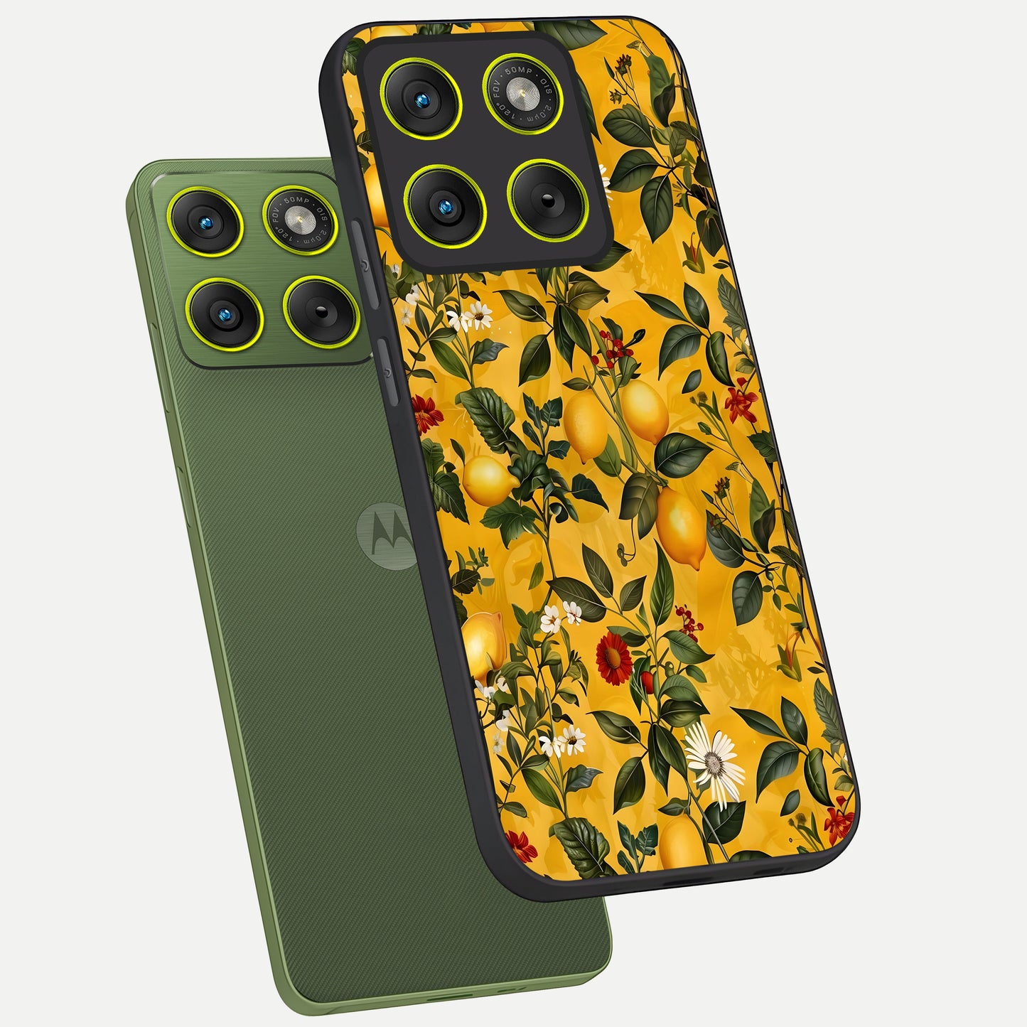  Golden Lemon Field phone case For Moto Edge 70 showing premium glass back cover with detailed artwork