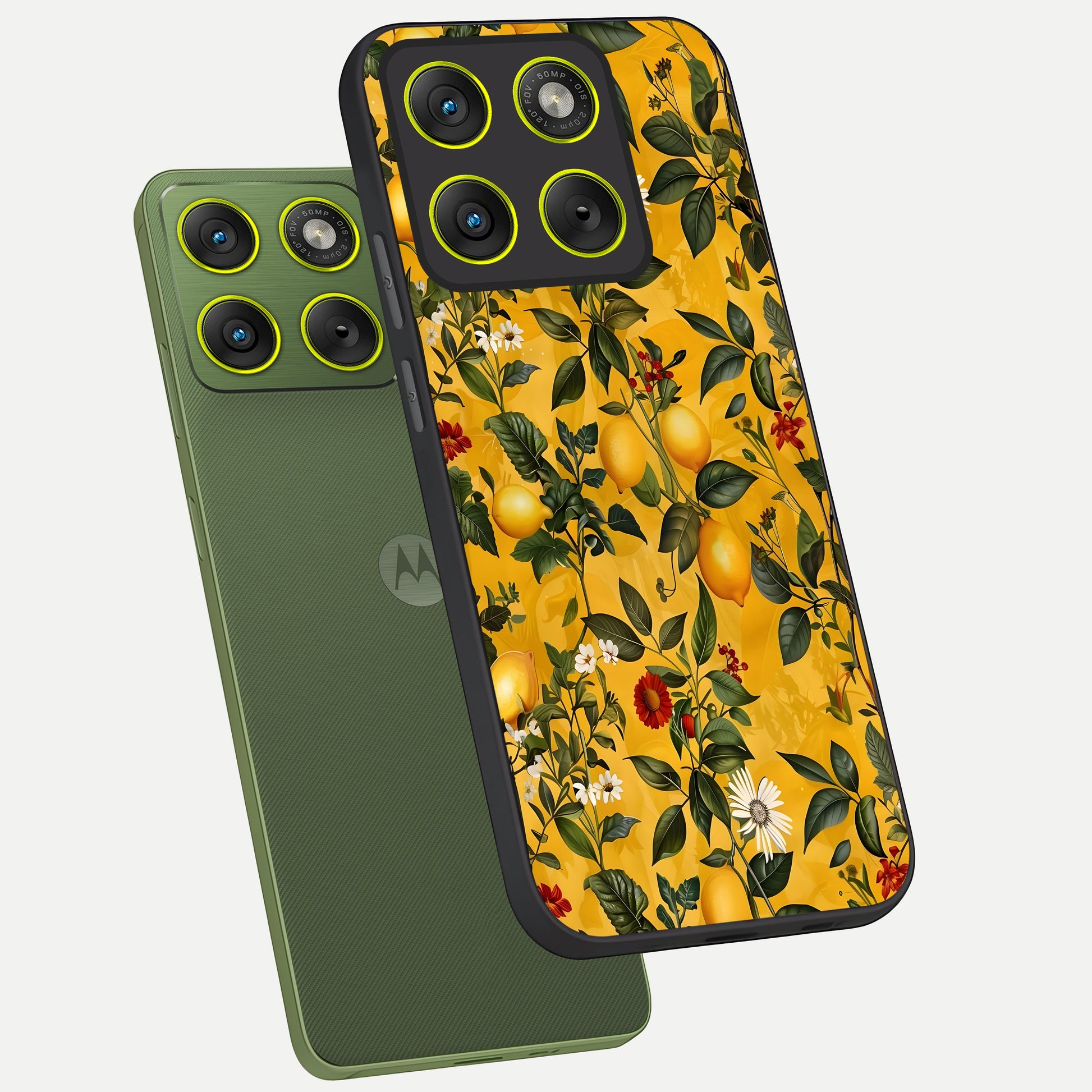  Golden Lemon Field phone case For Moto Edge 70 showing premium glass back cover with detailed artwork