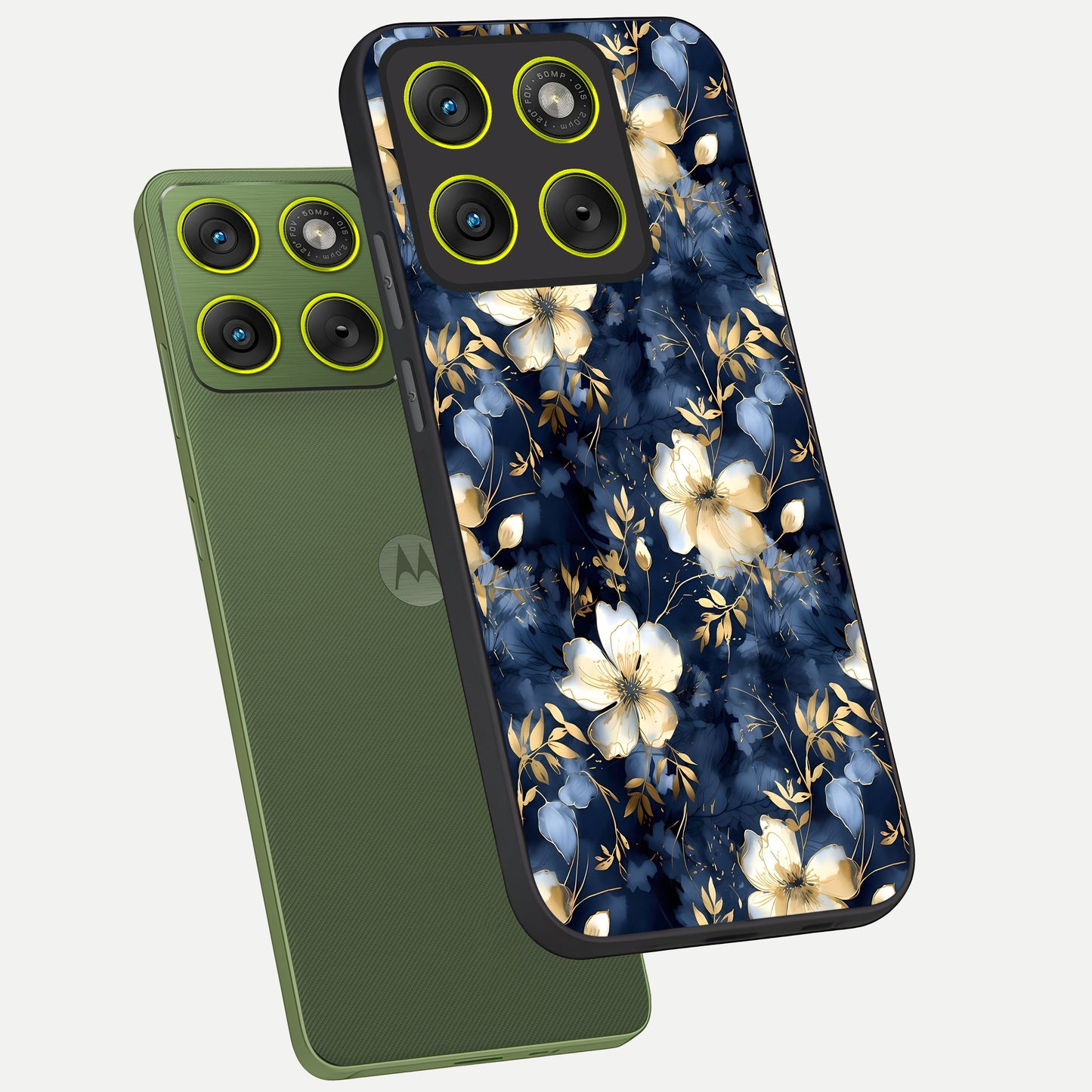  Golden Midnight Bloom phone case For Moto Edge 70 showing premium glass back cover with detailed artwork