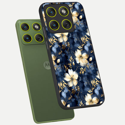  Golden Midnight Bloom phone case For Moto Edge 70 showing premium glass back cover with detailed artwork