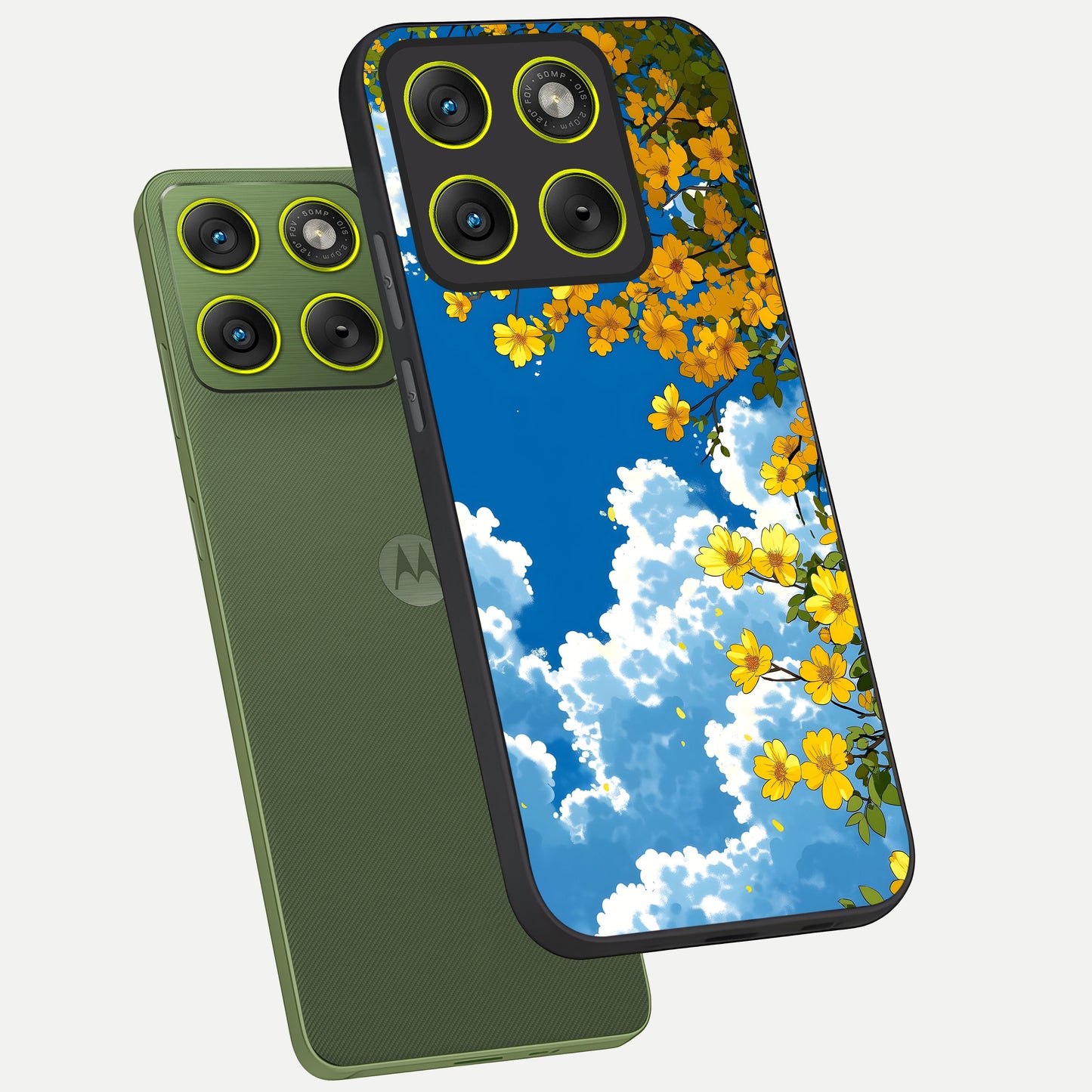  Golden Petal Sky phone case For Moto Edge 70 showing premium glass back cover with detailed artwork