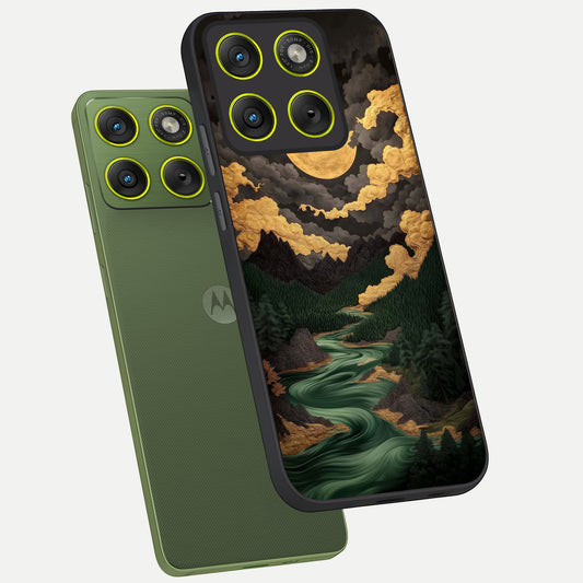  Golden River Moon phone case For Moto Edge 70 showing premium glass back cover with detailed artwork