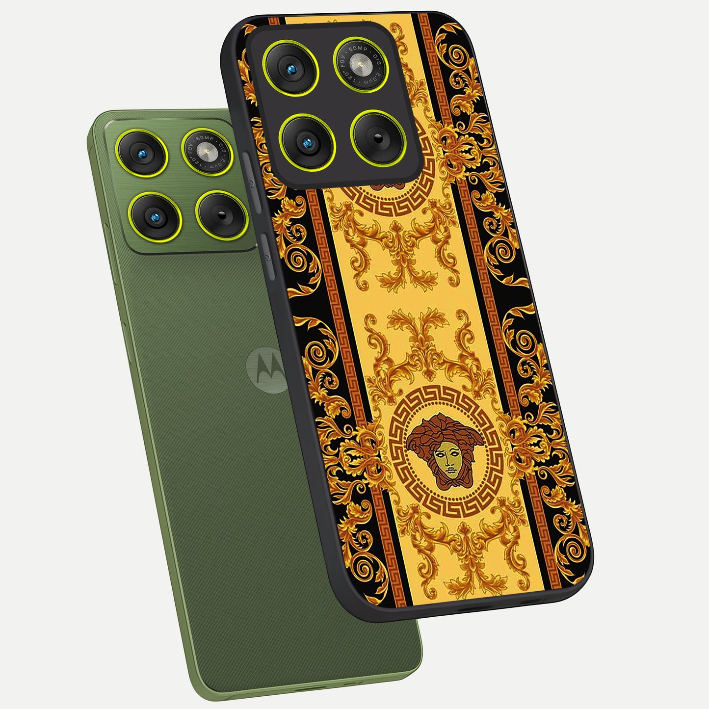  Golden Royal Heritage phone case For Moto Edge 70 showing premium glass back cover with detailed artwork