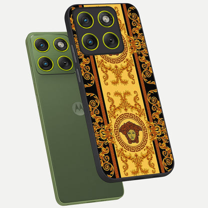  Golden Royal Heritage phone case For Moto Edge 70 showing premium glass back cover with detailed artwork