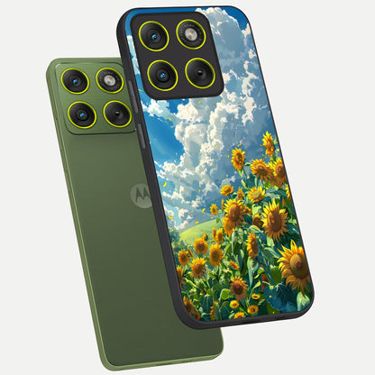  Golden Sun Glory phone case For Moto Edge 70 showing premium glass back cover with detailed artwork
