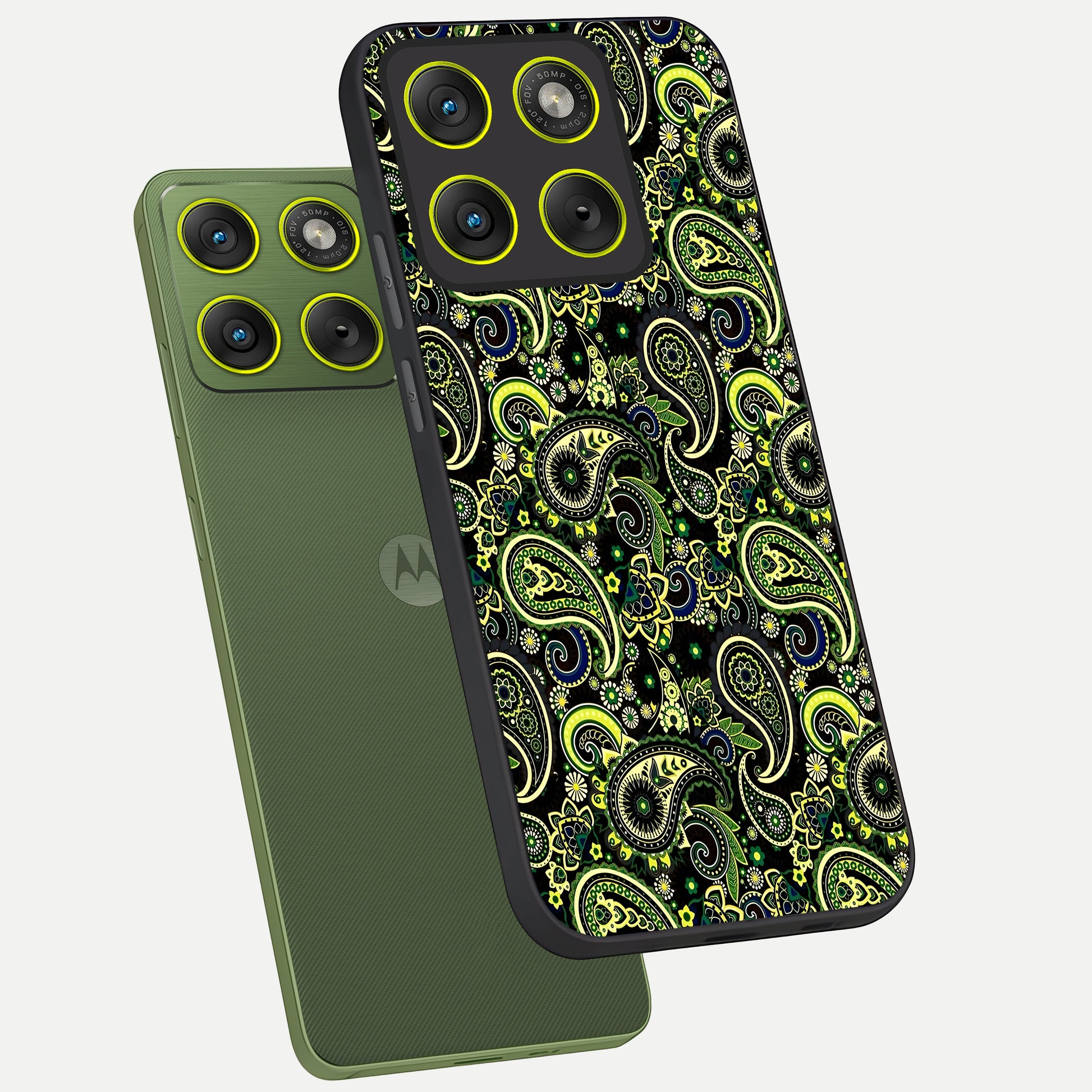  Green Lemon phone case For Moto Edge 70 showing premium glass back cover with detailed artwork