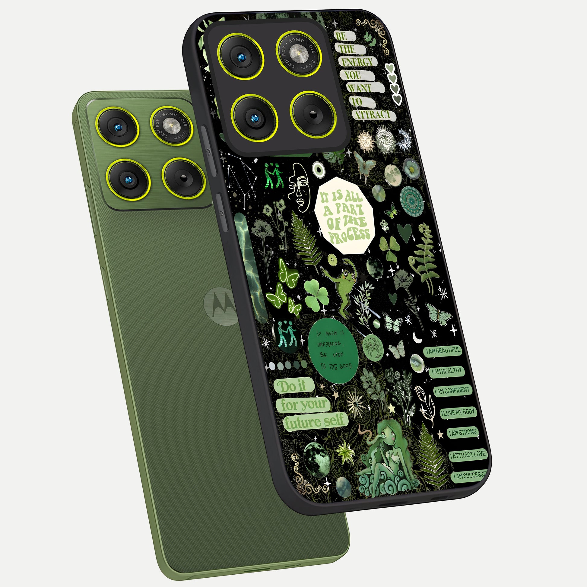  Green Mandala Pattern phone case For Moto Edge 70 showing premium glass back cover with detailed artwork