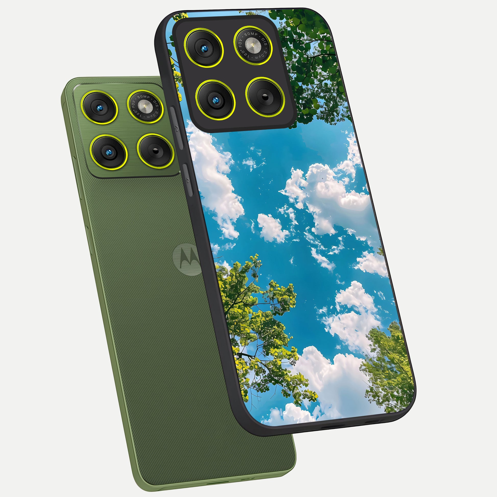  Green Moon Energy phone case For Moto Edge 70 showing premium glass back cover with detailed artwork