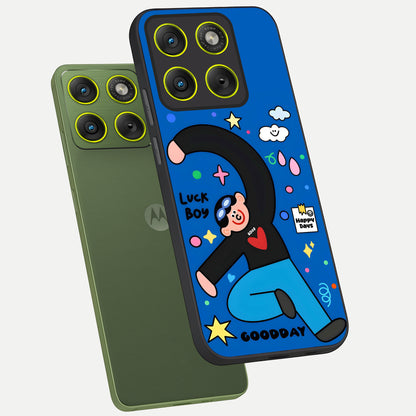  Happy Luck Vibe phone case For Moto Edge 70 showing premium glass back cover with detailed artwork