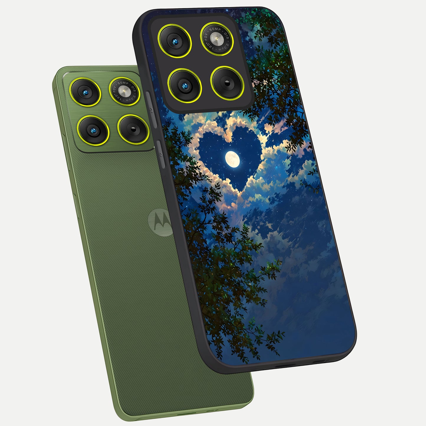  Heart With Moon Sky phone case For Moto Edge 70 showing premium glass back cover with detailed artwork