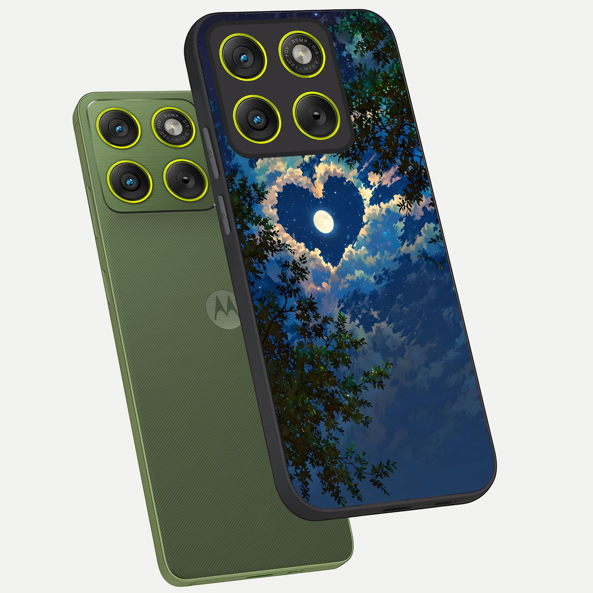  Heart With Moon Sky phone case For Moto Edge 70 showing premium glass back cover with detailed artwork