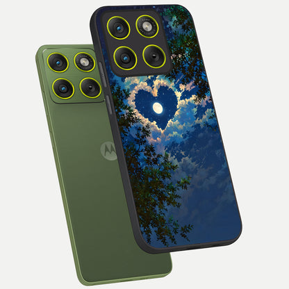  Heart With Moon Sky phone case For Moto Edge 70 showing premium glass back cover with detailed artwork