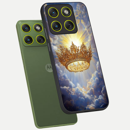  Heavenly Crown Light phone case For Moto Edge 70 showing premium glass back cover with detailed artwork