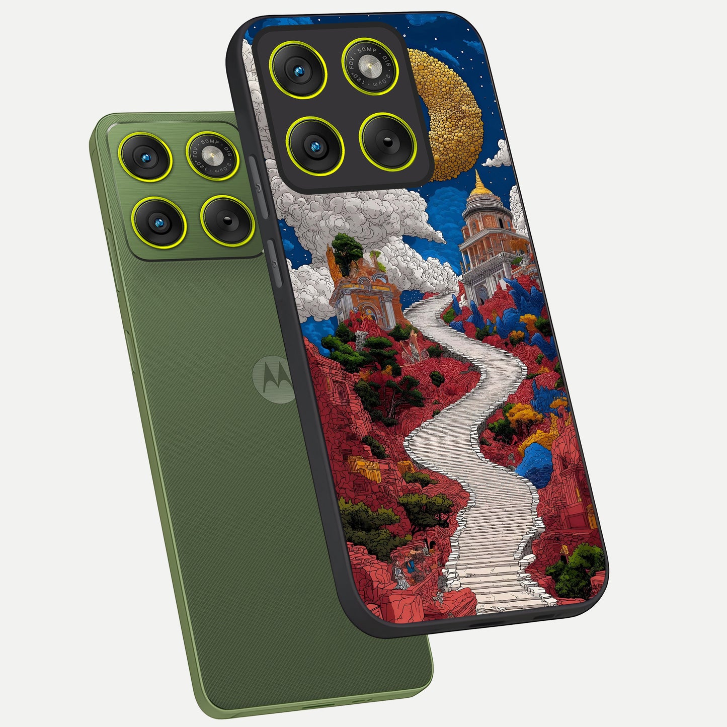  Heavenly Moon Path phone case For Moto Edge 70 showing premium glass back cover with detailed artwork