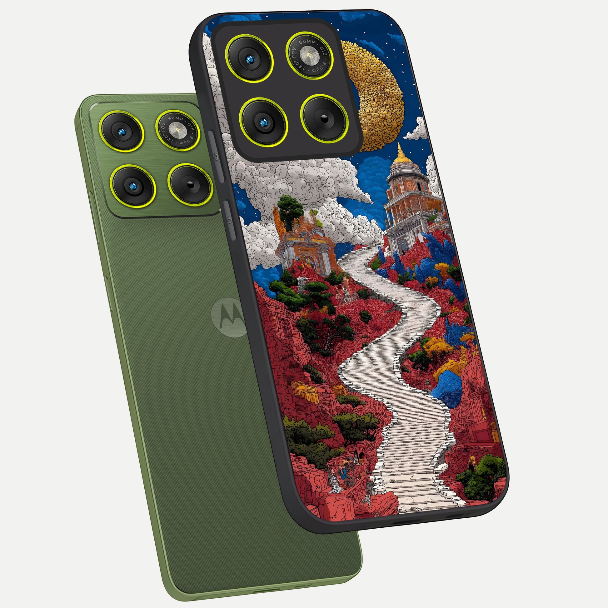  Heavenly Moon Path phone case For Moto Edge 70 showing premium glass back cover with detailed artwork