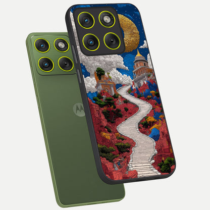  Heavenly Moon Path phone case For Moto Edge 70 showing premium glass back cover with detailed artwork