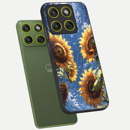  Heavenly Sunflower Rise phone case For Moto Edge 70 showing premium glass back cover with detailed artwork