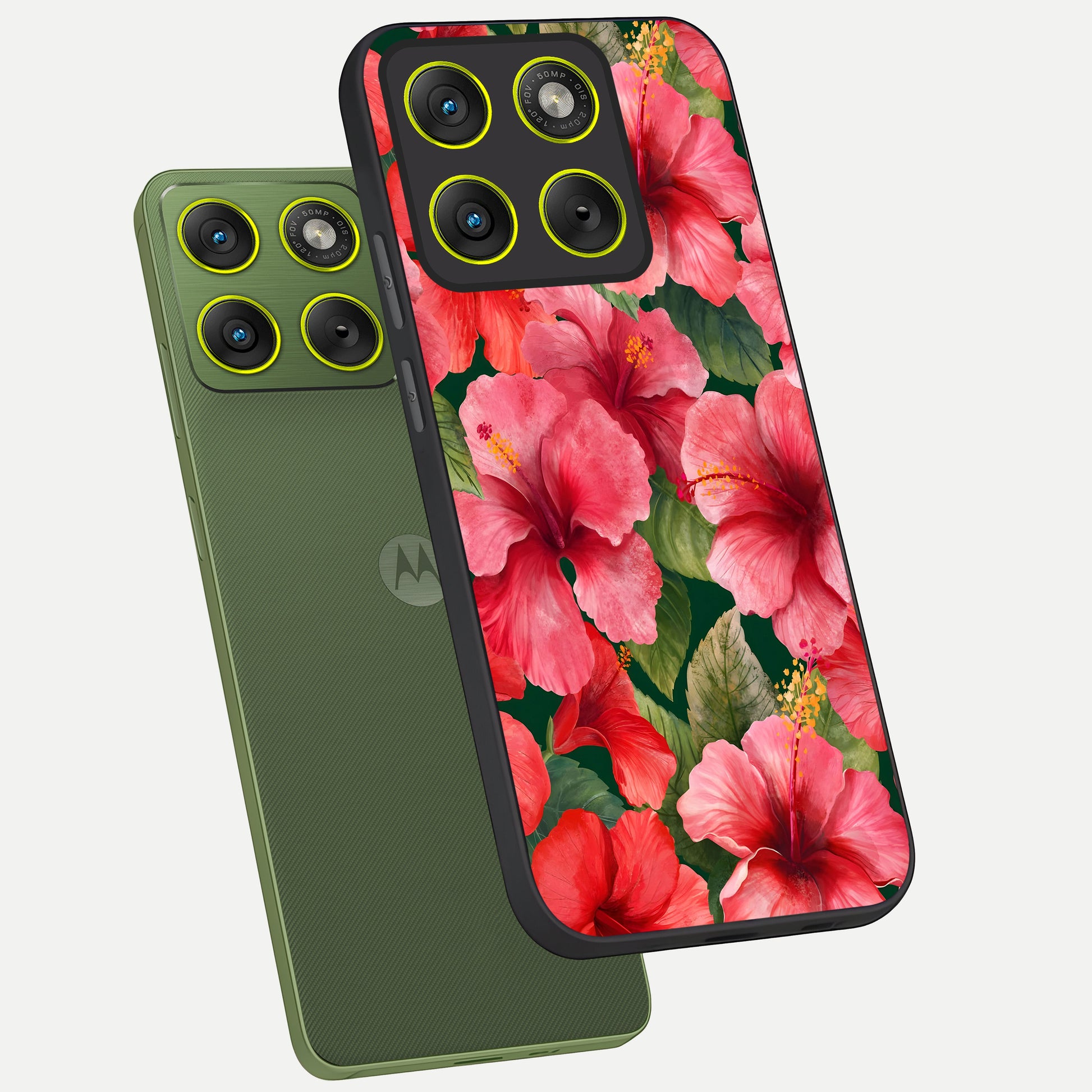  Hibiscus Pattern phone case For Moto Edge 70 showing premium glass back cover with detailed artwork