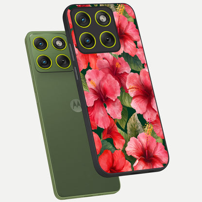  Hibiscus Pattern phone case For Moto Edge 70 showing premium glass back cover with detailed artwork
