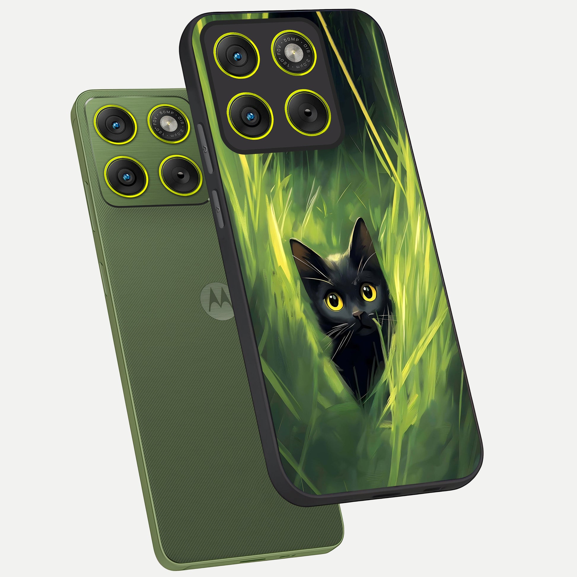  Hidden Cat Whisper phone case For Moto Edge 70 showing premium glass back cover with detailed artwork