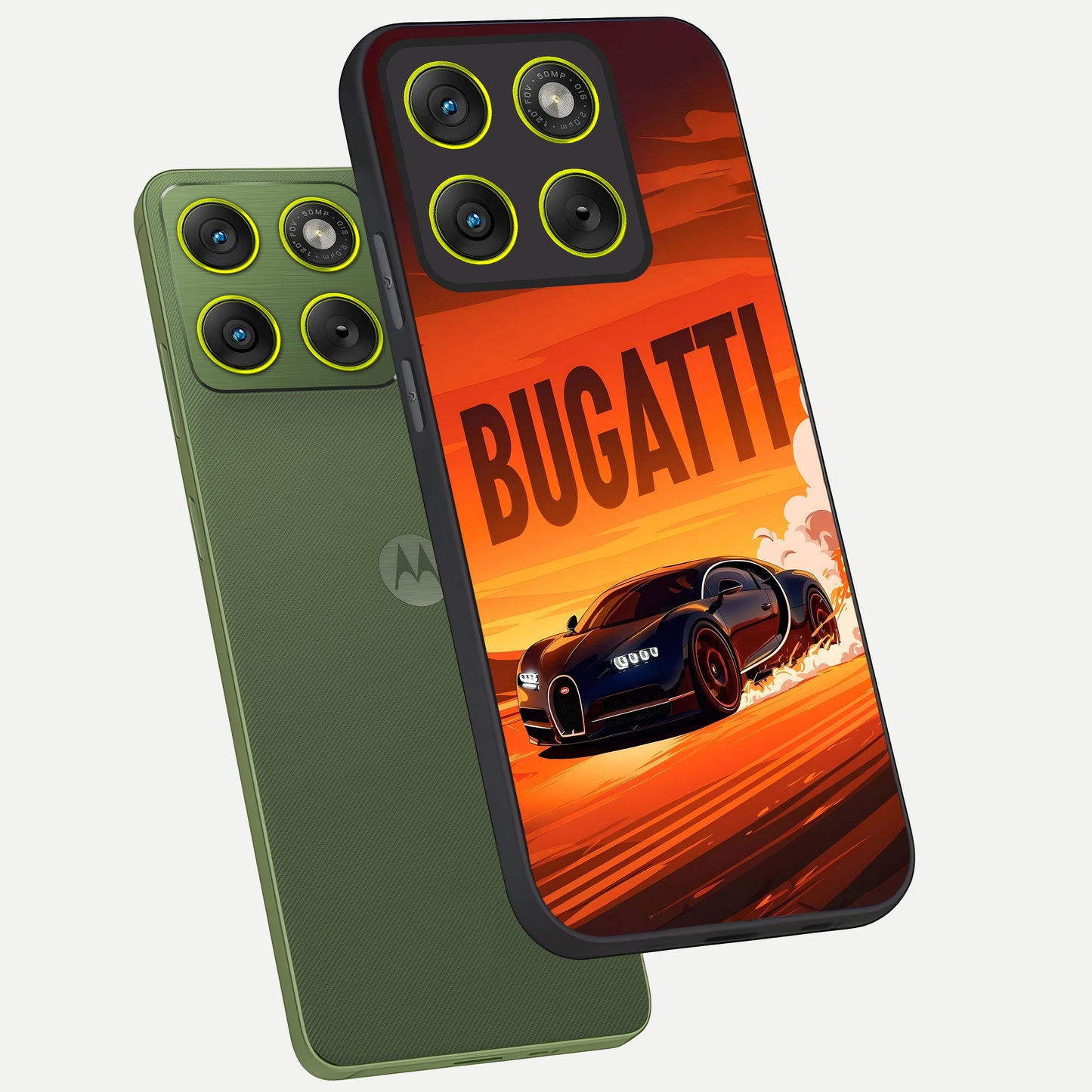  Inferno Bugatti Storm phone case For Moto Edge 70 showing premium glass back cover with detailed artwork