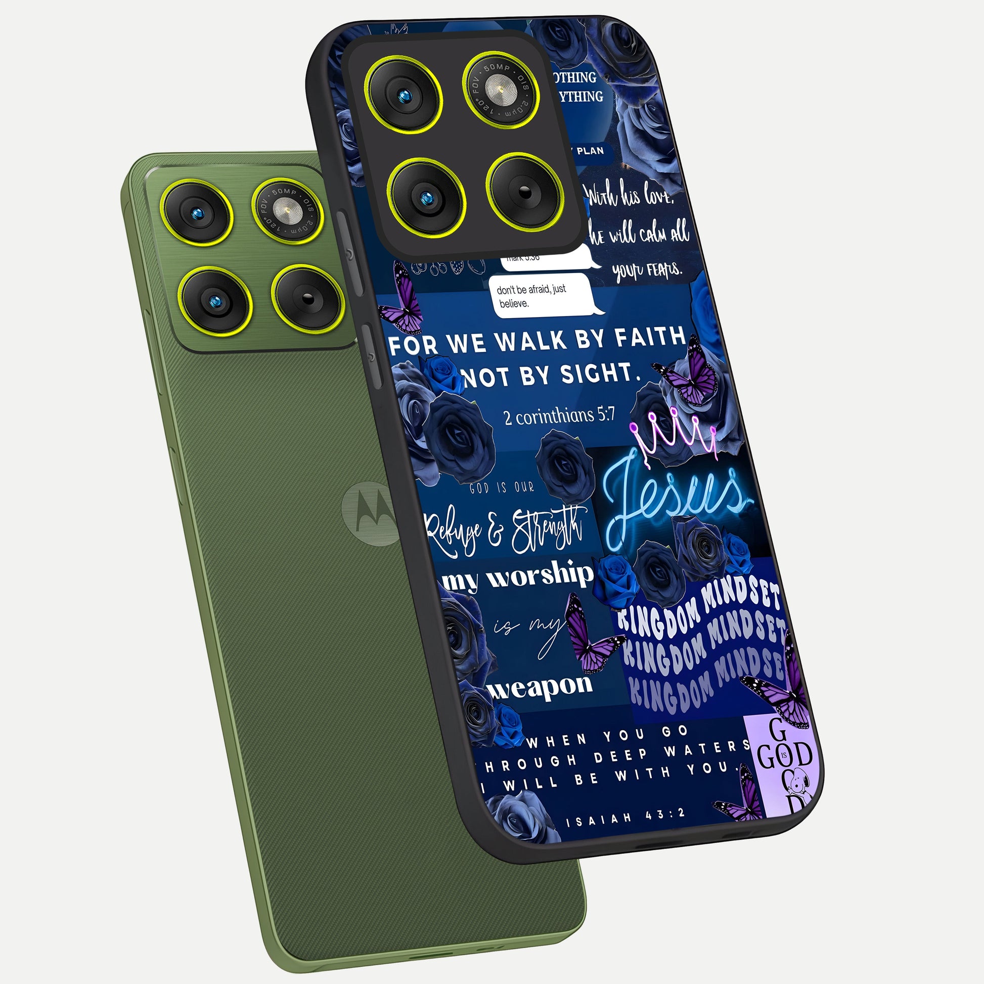  Kingdom Faith Glow phone case For Moto Edge 70 showing premium glass back cover with detailed artwork