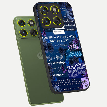 Kingdom Faith Glow phone case For Moto Edge 70 showing premium glass back cover with detailed artwork