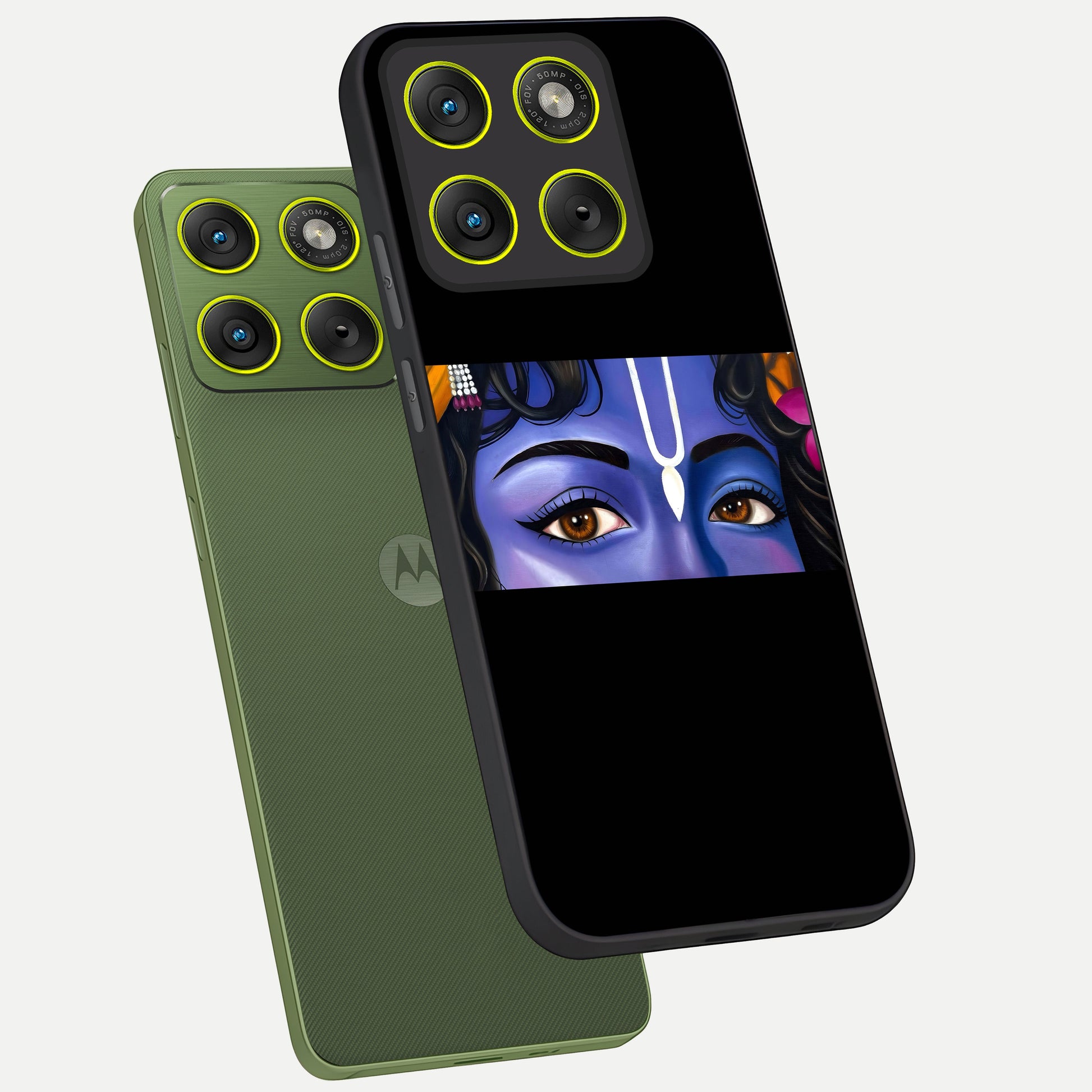  Krishna Eye phone case For Moto Edge 70 showing premium glass back cover with detailed artwork