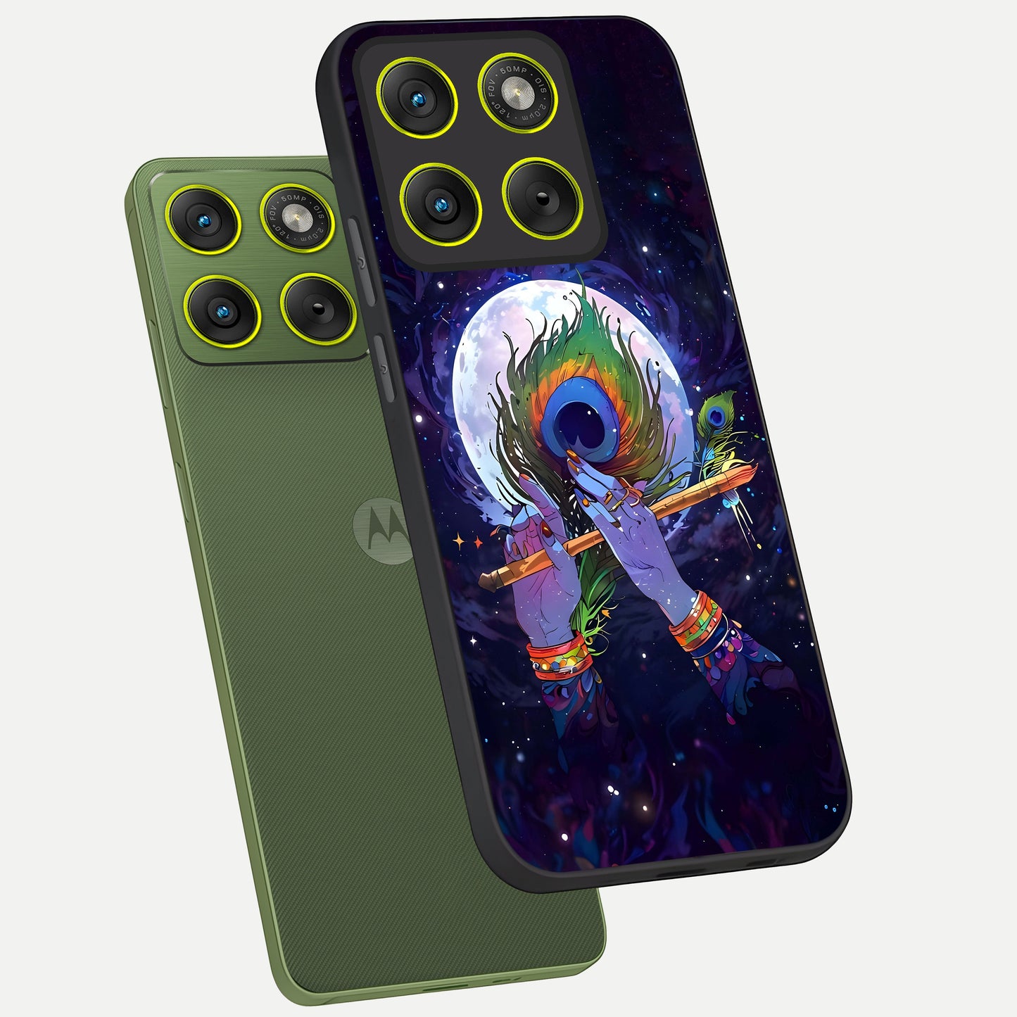  Krishna Hands Art phone case For Moto Edge 70 showing premium glass back cover with detailed artwork