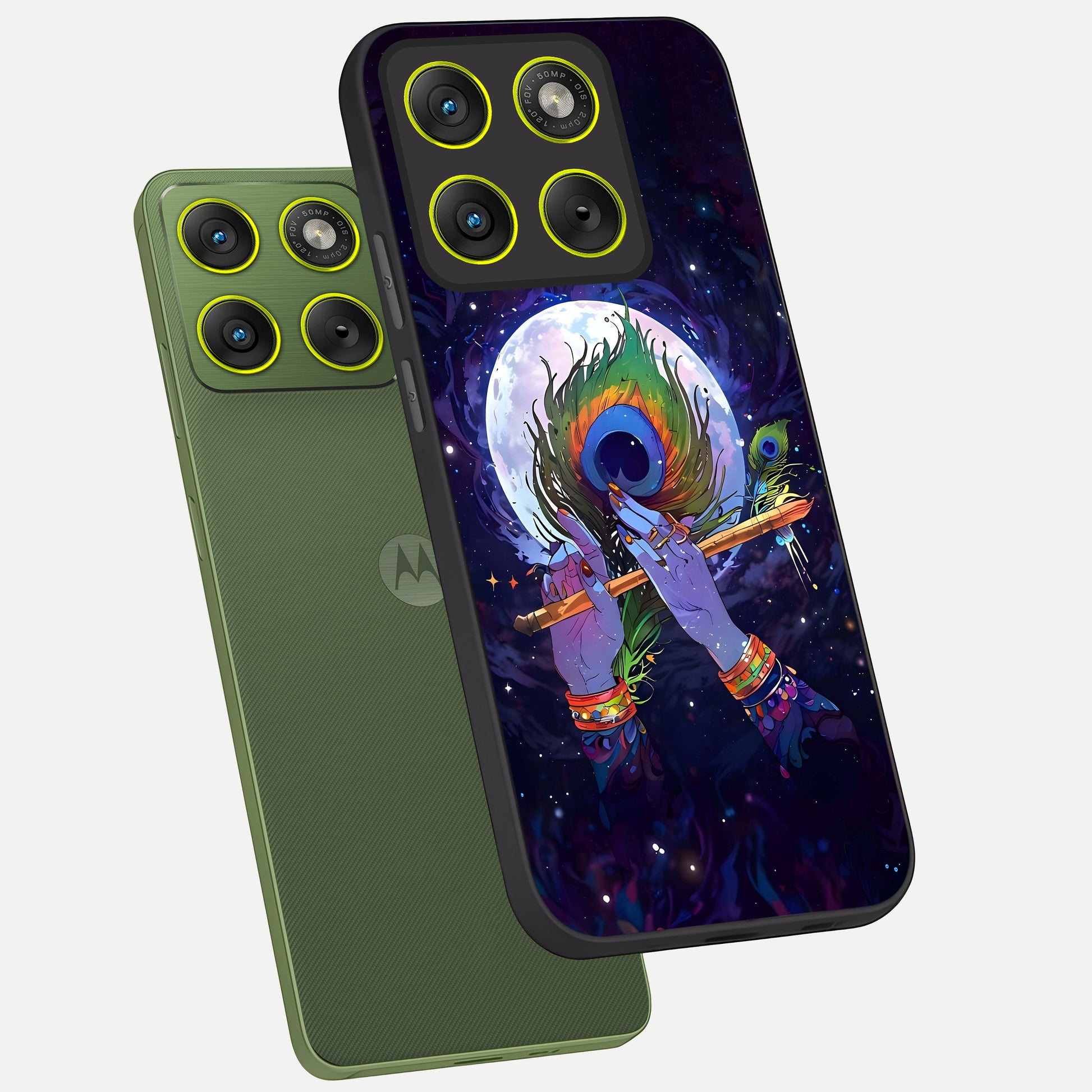  Krishna Hands Art phone case For Moto Edge 70 showing premium glass back cover with detailed artwork