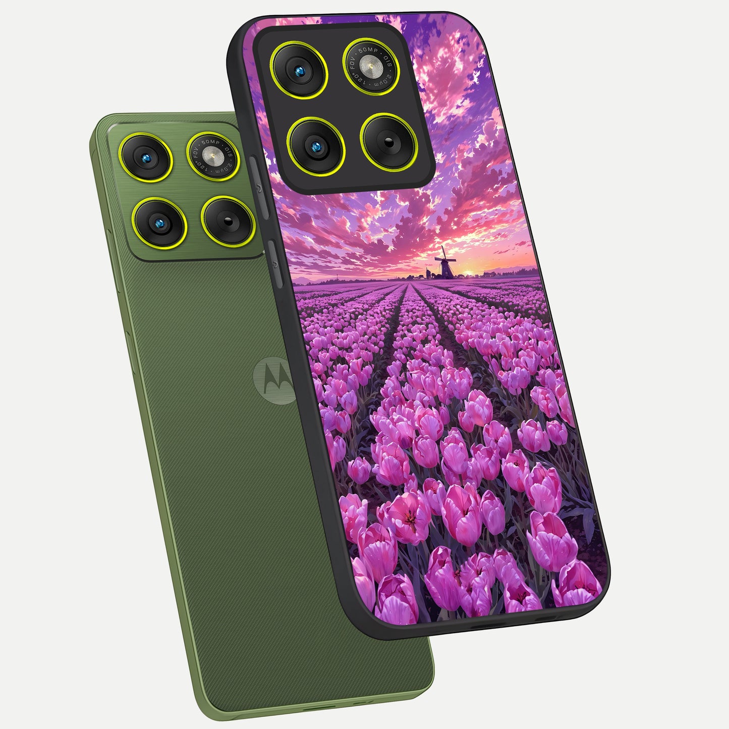  Lavender Dream Skies phone case For Moto Edge 70 showing premium glass back cover with detailed artwork