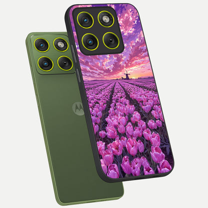  Lavender Dream Skies phone case For Moto Edge 70 showing premium glass back cover with detailed artwork