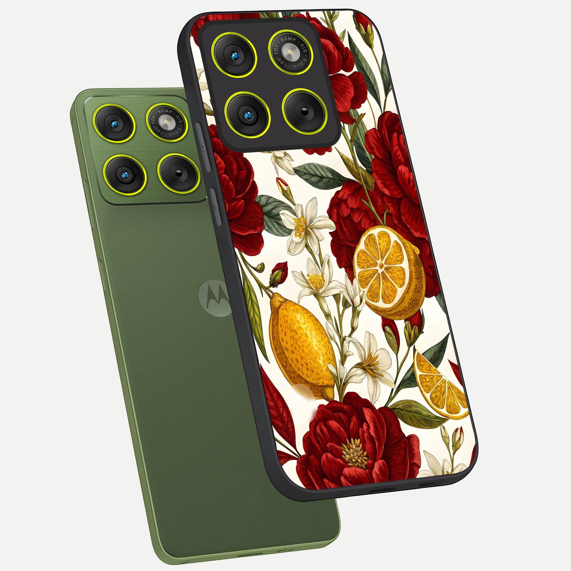  Lemon Rose Charm phone case For Moto Edge 70 showing premium glass back cover with detailed artwork