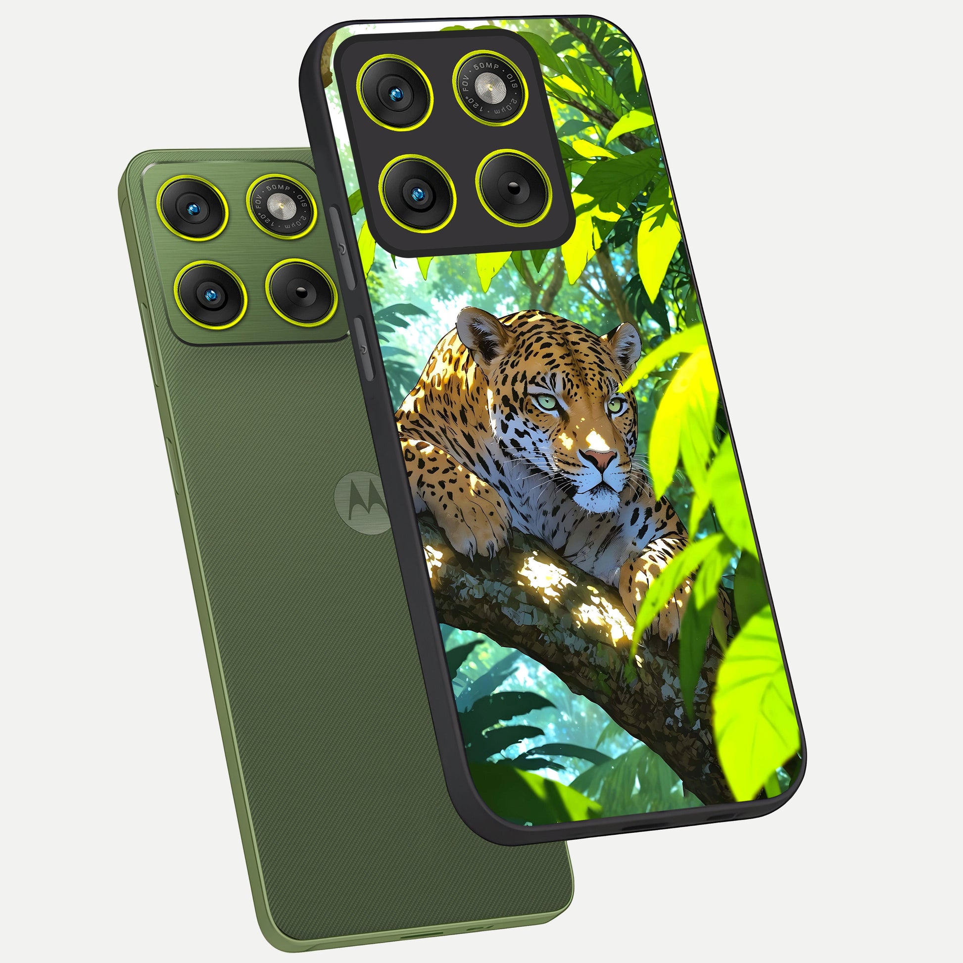  Leopard in Jungle phone case For Moto Edge 70 showing premium glass back cover with detailed artwork