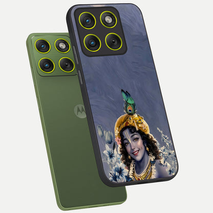  Lord Krishna phone case For Moto Edge 70 showing premium glass back cover with detailed artwork