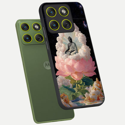  Lotus Divine Peace phone case For Moto Edge 70 showing premium glass back cover with detailed artwork