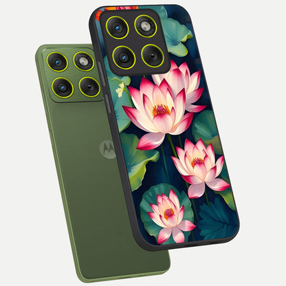  Lotus Dream Serenity phone case For Moto Edge 70 showing premium glass back cover with detailed artwork