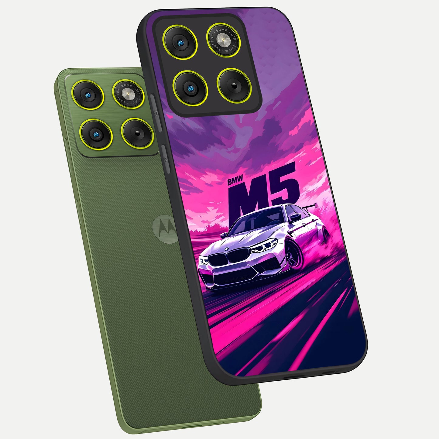  MS Neon Car phone case For Moto Edge 70 showing premium glass back cover with detailed artwork