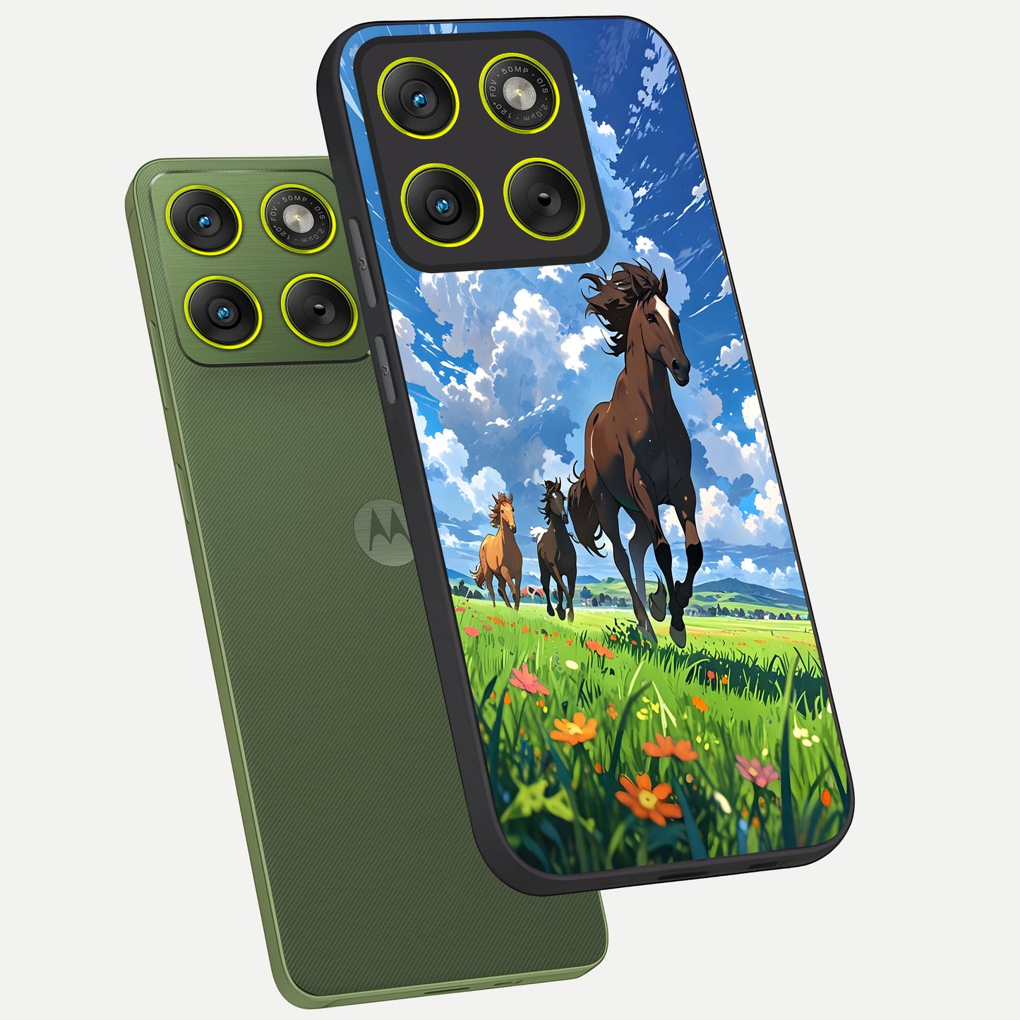  Majestic Horses Galloping phone case For Moto Edge 70 showing premium glass back cover with detailed artwork