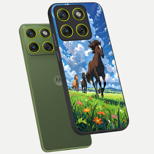  Majestic Horses Galloping phone case For Moto Edge 70 showing premium glass back cover with detailed artwork