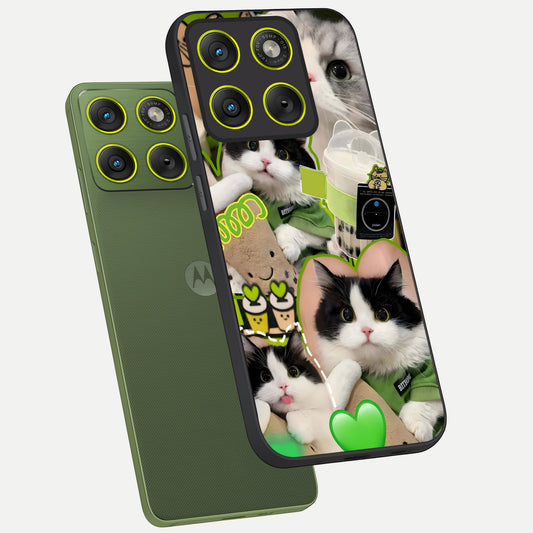  Matcha Cats Mood phone case For Moto Edge 70 showing premium glass back cover with detailed artwork