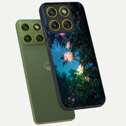  Midnight Bloom Glow phone case For Moto Edge 70 showing premium glass back cover with detailed artwork