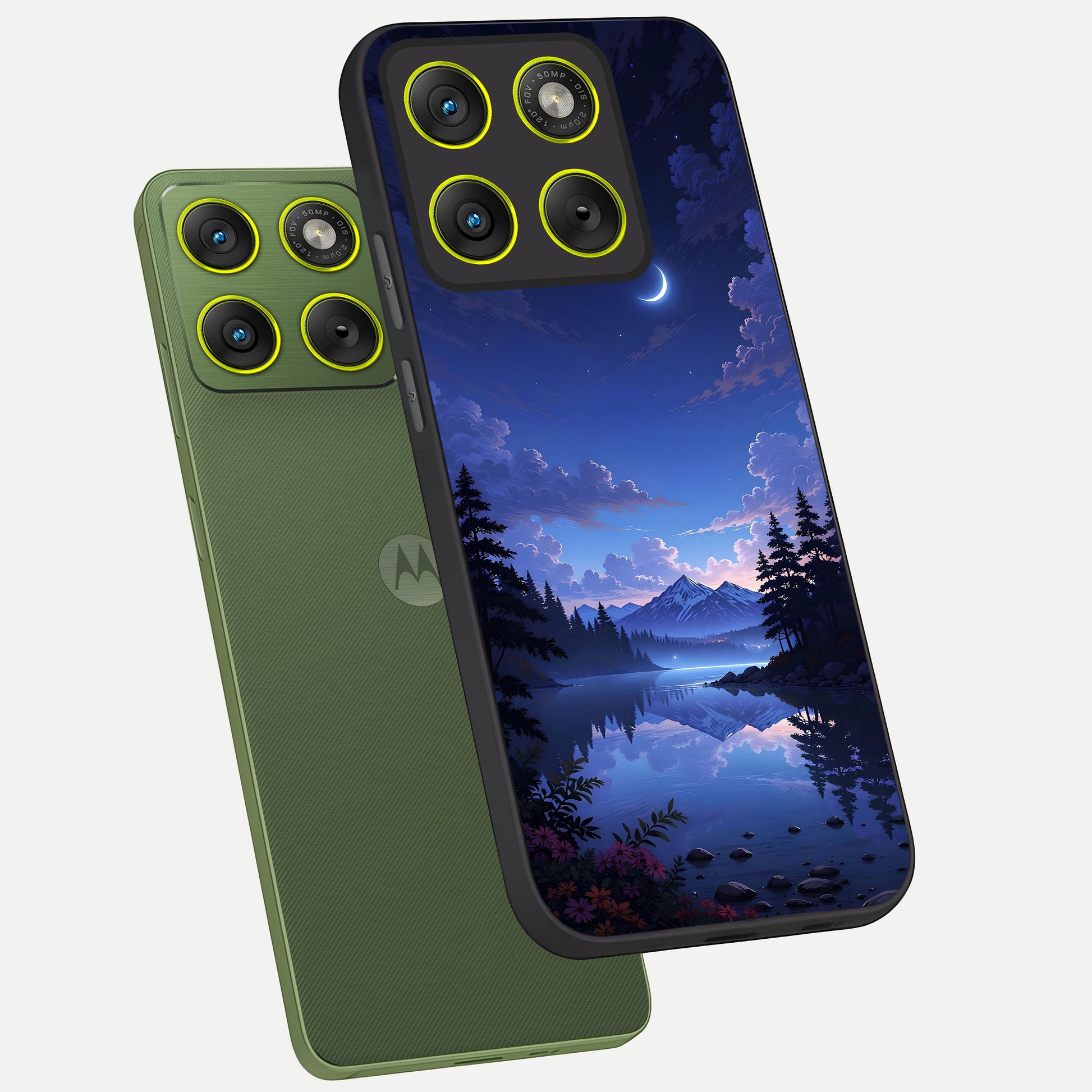  Midnight Lake Peace phone case For Moto Edge 70 showing premium glass back cover with detailed artwork