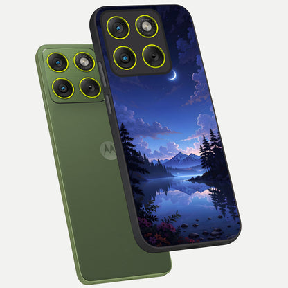  Midnight Lake Peace phone case For Moto Edge 70 showing premium glass back cover with detailed artwork