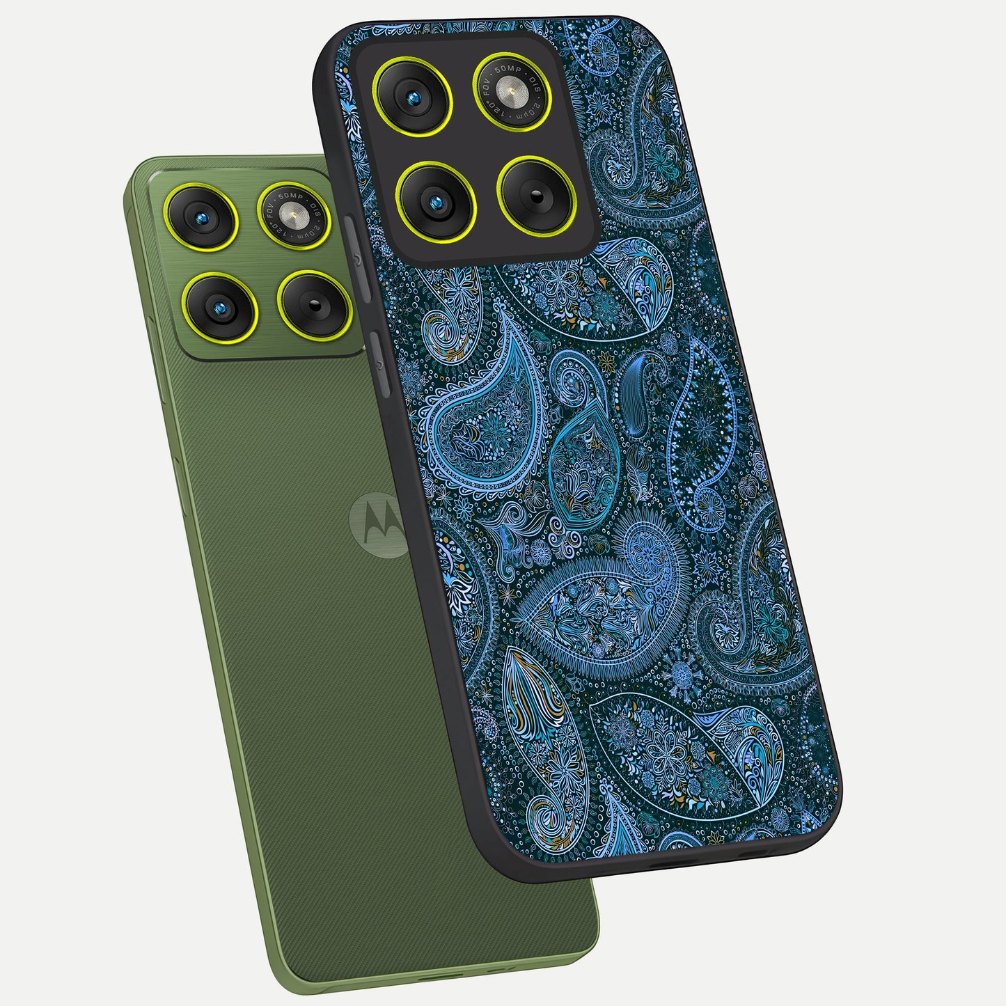  Midnight Paisley Glow phone case For Moto Edge 70 showing premium glass back cover with detailed artwork